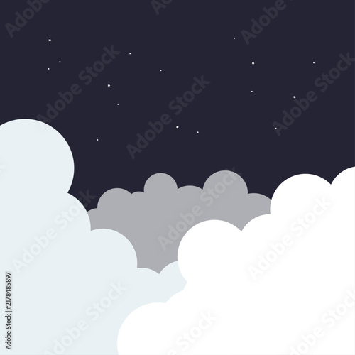 Vector illustration of white clouds at night under a starry sky