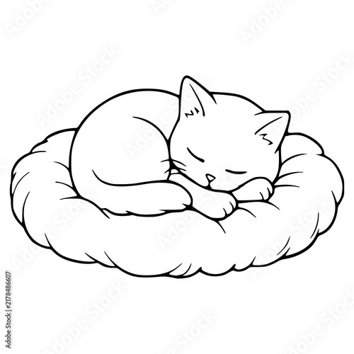 Sleeping cat on soft cushion vector illustration