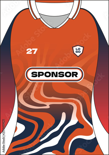 Blue orange white Jersey apparel sport design with water fluid pattern