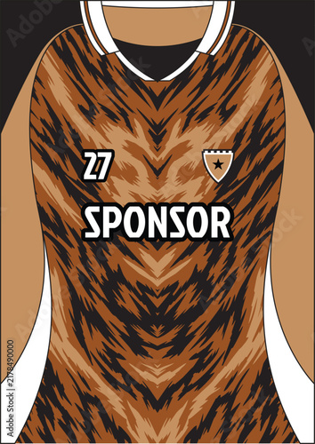 Brown Black and White Jersey apparel sport design with Abstract Tiger pattern