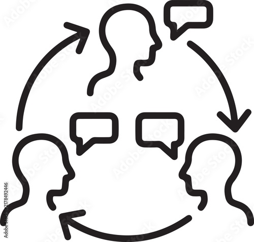 Collaborative Communication Network Icon Showing Social Group Discussion Feedback Loop and Team Interaction