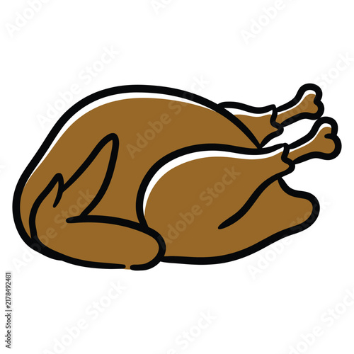 A simple cartoon illustration of a whole roasted turkey isolated on a white background for holiday dinner themes