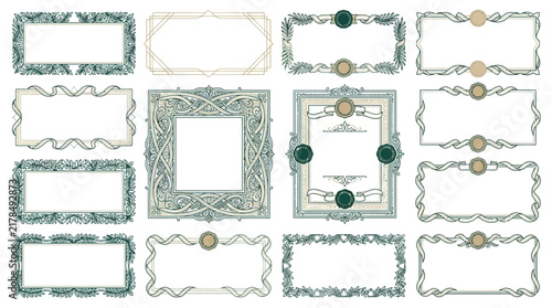 Collection Of Ornate Vintage Frames And Borders Isolated On Transparent Background