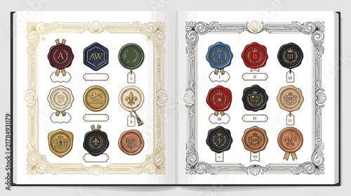 Collection of Wax Seals with Heraldic Symbols