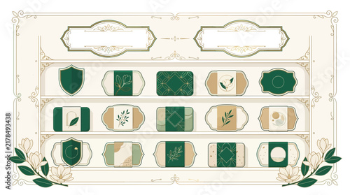 Decorative Label Collection: Elegant Designs with Botanical Elements