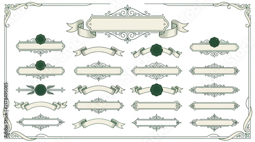 Elegant Vintage Banners and Ornate Decorative Elements - Isolated