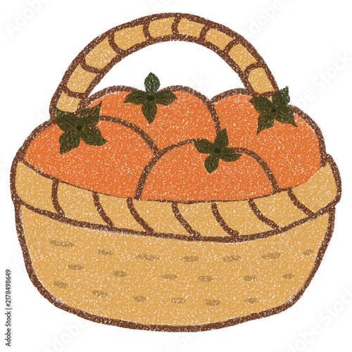 Hand-drawn crayon basket of persimmons illustration