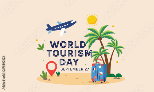 world tourism day flat vector illustration