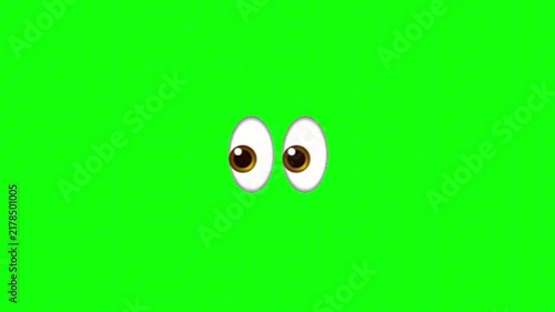 Funny cartoon eyes looking sideways on a bright green chroma key background for video editing and animation 4K Rasolution