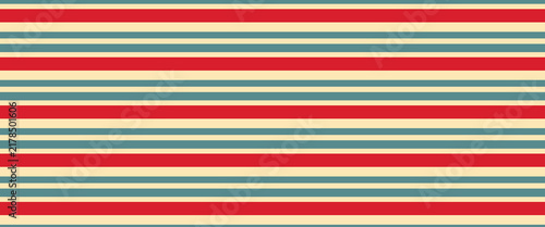Retro seamless horizontal stripe pattern in red, blue, and cream colors. Clean geometric background for textile, wallpaper, fabric, wrapping paper, and surface design.