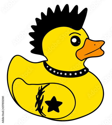 Принти на полотні Punk rubber duck with mohawk tattoo collar bath toy cartoon character rocker