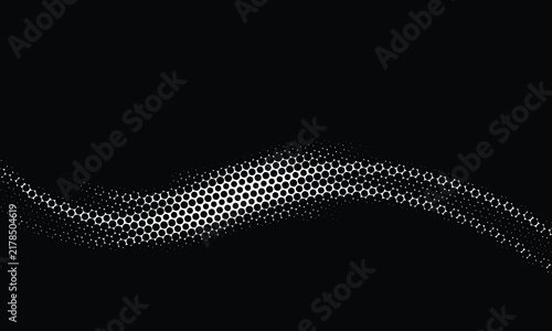 Modern Abstract Background Featuring a Dynamic Wavy Stream of White Dots on a Dark Black Canvas