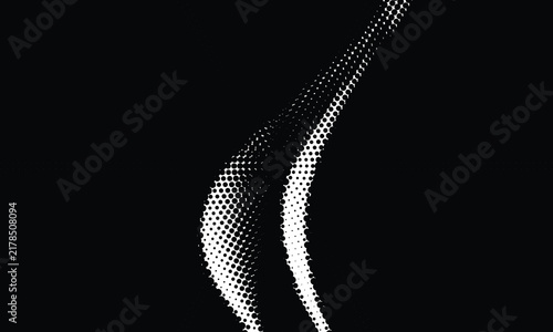 Abstract Minimalist Halftone Wave Pattern Design Featuring Dynamic Gradient Curves on a Solid Deep Black Background