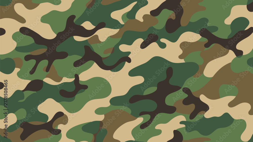 Fototapeta premium Woodland Camouflage Surface Pattern with Organic Green and Earth Tone Forms, Editable Vector