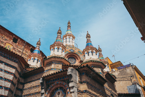 Colorful Domes of Parish Church of Sant Roma in Lloret de Mar, Spain