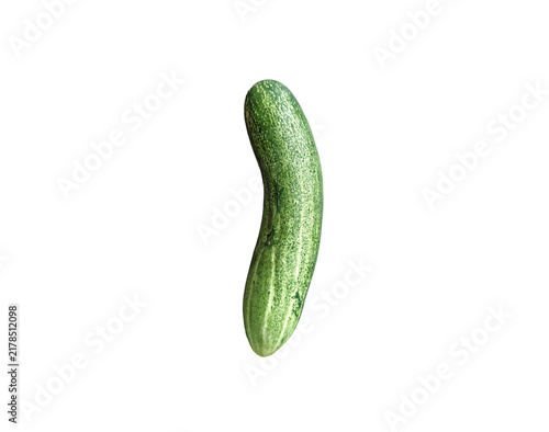 Single green cucumber isolated on white background