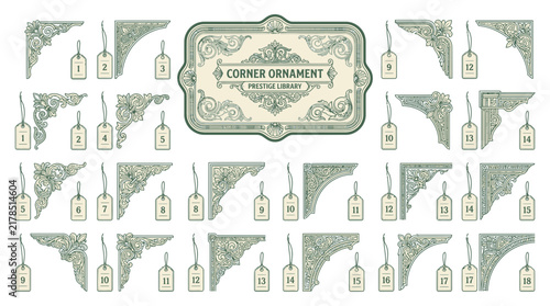 Ornate Corner Ornaments, Vintage Decorative Flourish Elements