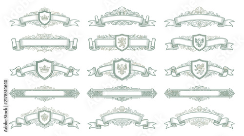 Ornate Decorative Banners and Shields Collection, Isolated