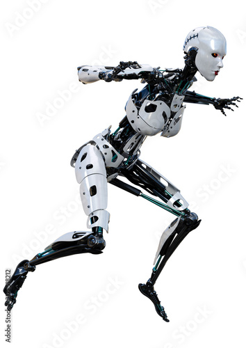 Plakat 3D Rendering Female Robot on White