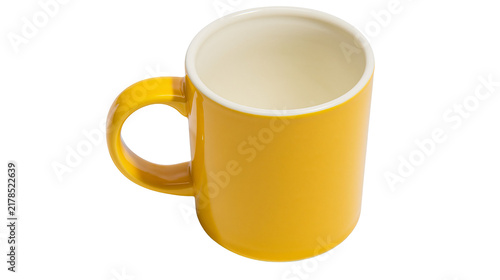 Canvastavla Yellow ceramic mug with white interior, isolated on transparent background