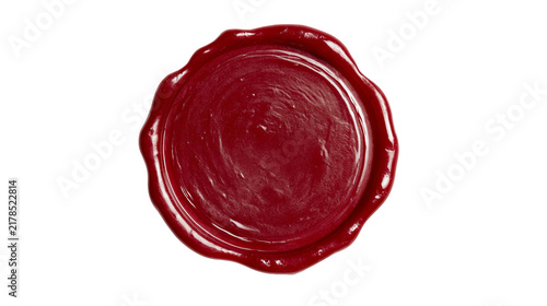 Crimson red wax seal stamp melted and dripping, isolated on transparent background