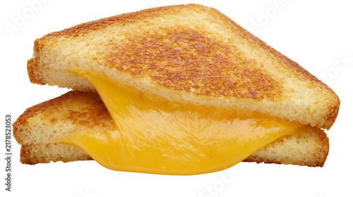Quadro su tela Golden brown toasted bread sandwich with melted gooey cheese, isolated on transp