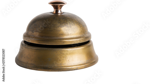 Obraz na plátně Antique brass hotel reception bell with copper knob, isolated on transparent bac