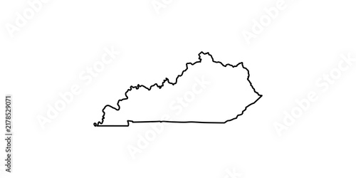 Kentucky state outline map in minimalist black line style for geographic mapping and educational graphic design projects.