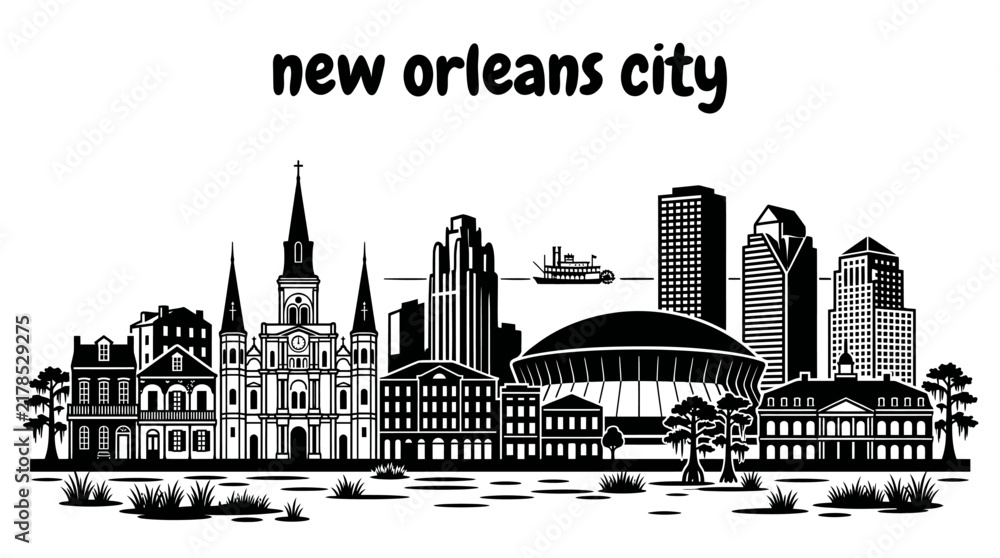Fototapeta premium new orleans city skyline urban architecture downtown landmark travel tourism america usa landscape metropolitan business culture modern famous district with french quarter river music