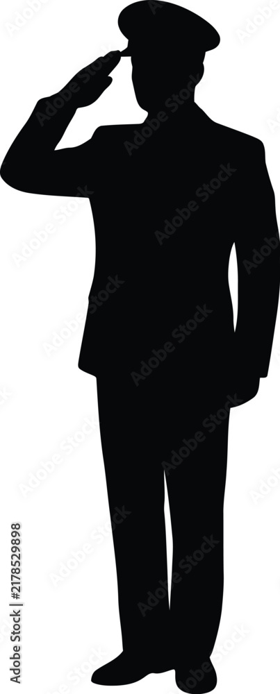 Fototapeta premium Man saluting silhouette vector. Officer salute vector icon