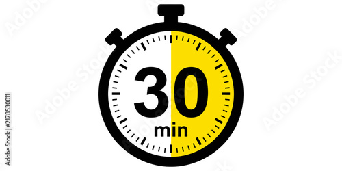 Obraz na płótnie Stopwatch icon with yellow highlight indicating thirty minutes duration for time management and productivity tracking