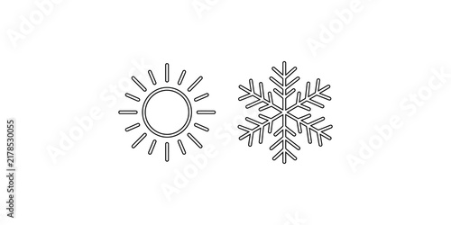 Cuadro en lienzo Sun and snowflake outline icons for meteorological weather indicators