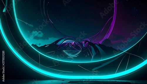 Abstract digital art with glowing purple and blue swirls.