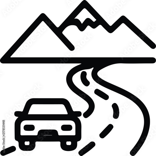 Road Trip Car Travel Scenic Drive Mountain Highway Icon Minimal Black Outline Vector Symbol