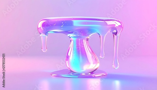 Glass of water with colorful gradient light reflection.