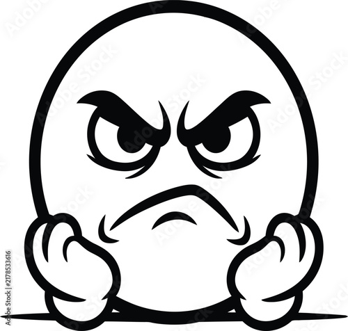 Bild auf Leinwand Angry Face Illustration Resting Chin on Hands with Grumpy Expression in Simple B