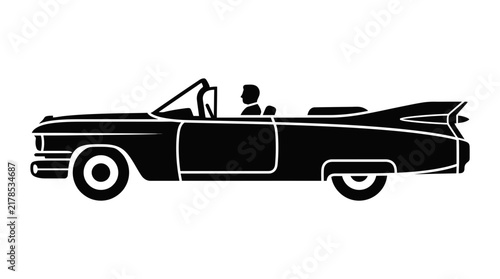Vintage convertible classic car silhouette with driver.