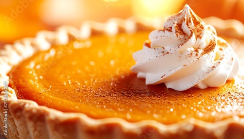 Delicious Pumpkin Pie with Whipped Cream Topping.