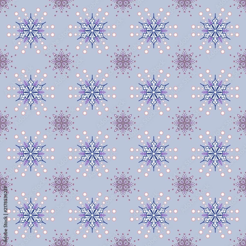 Pastel blue and purple winter snowflake seamless pattern, elegant holiday repeating background vector
