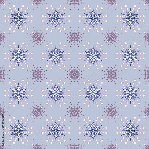  Pastel blue and purple winter snowflake seamless pattern, elegant holiday repeating background vector