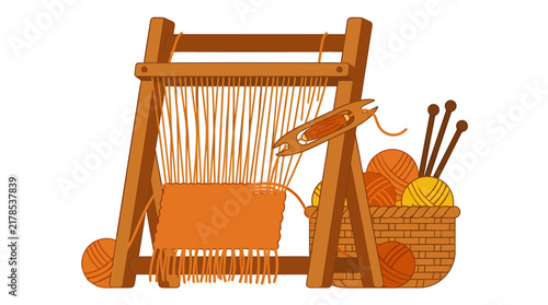 Autumn Scarf Weaving and Traditional Textile Craft Illustration