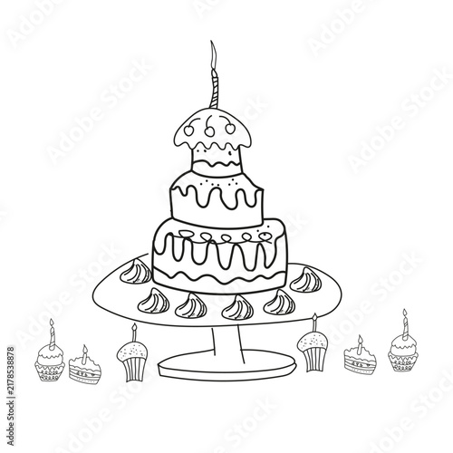 Wedding cake vector illustration, Doodle Sweet with Cake, Pastries, Black oneline
