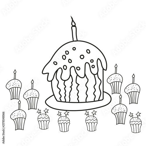 Doodle Sweet  Cake, Pastries, Candies and  ,Black Line Art