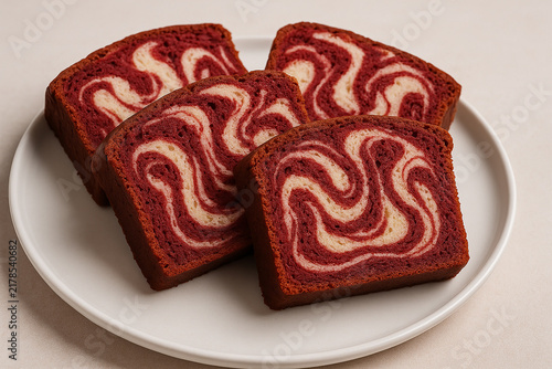 Red Velvet Marble Cake Slices stock photo