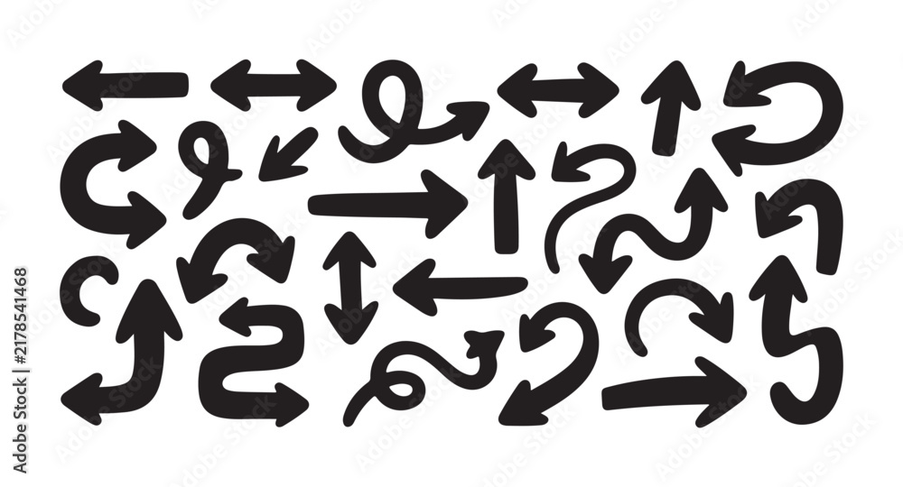 Fototapeta premium Dynamic collection of black arrow icons depicting various movements and directional indications.