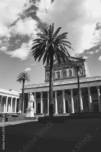 Black And White View Of Facade At Basilica Of Saint Paul