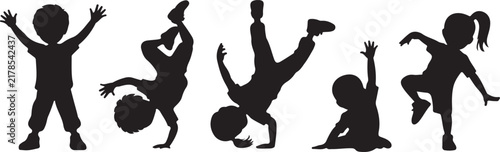 Children dancing and breakdancing silhouettes design