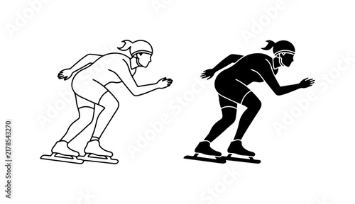 Fotografie Speed Skating Silhouette, Athlete in Motion, Winter Sport Vector Icons, Black an