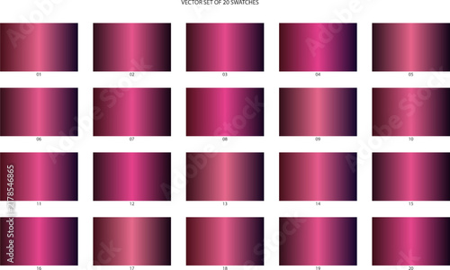 Set of twenty pink and red color palette swatches for design isolated on transparent background