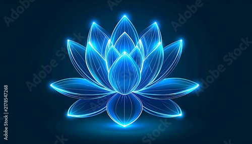 Blue glowing crystal geometric shape with light rays.